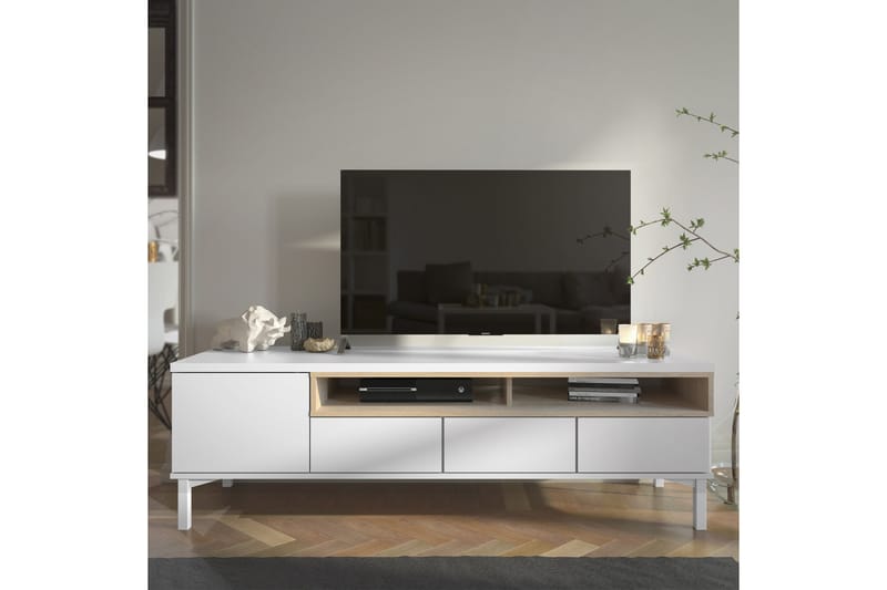 TV-bänk Abner 155,7 cm - Vit|Ek - Möbler - TV- & Mediamöbler - TV bänk & mediabänk