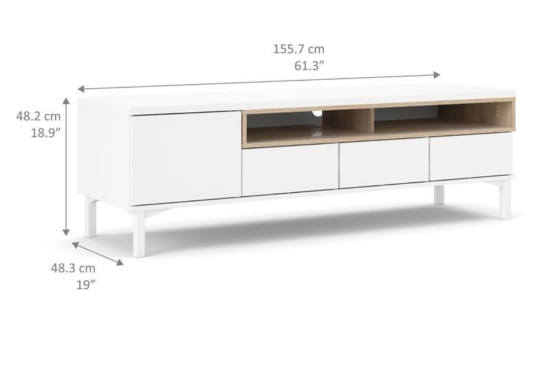 TV-bänk Abner 155,7 cm - Vit|Ek - Möbler - TV- & Mediamöbler - TV bänk & mediabänk