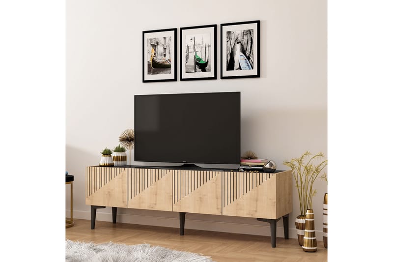 Tv-bänk Amdel 154 cm - Ljus Natur/Svart - Möbler - TV- & Mediamöbler - TV bänk & mediabänk