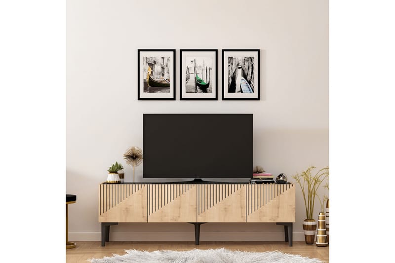 Tv-bänk Amdel 154 cm - Ljus Natur/Svart - Möbler - TV- & Mediamöbler - TV bänk & mediabänk