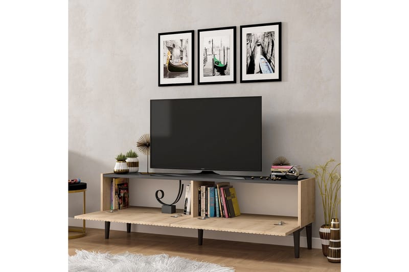 Tv-bänk Amdel 154 cm - Ljus Natur/Svart - Möbler - TV- & Mediamöbler - TV bänk & mediabänk