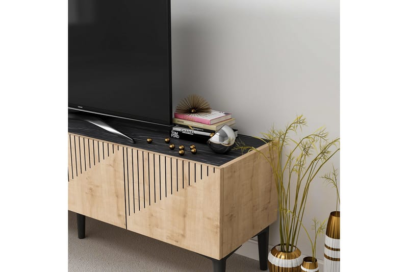 Tv-bänk Amdel 154 cm - Ljus Natur/Svart - Möbler - TV- & Mediamöbler - TV bänk & mediabänk