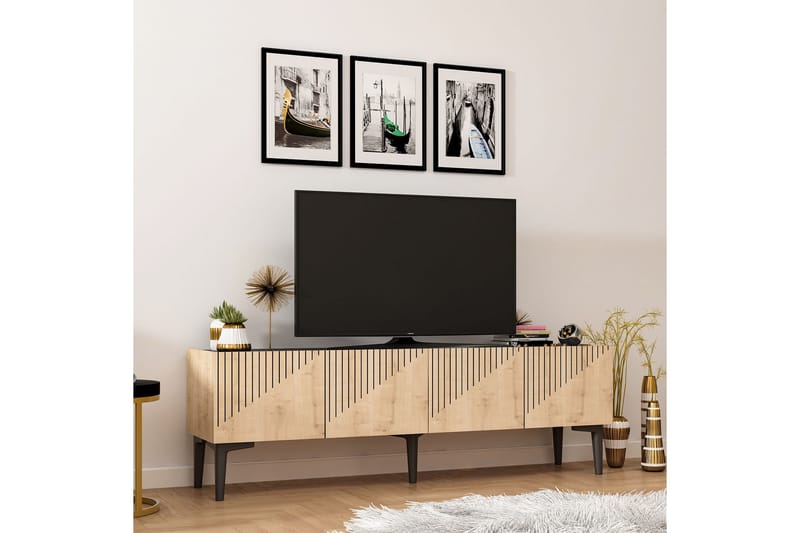 Tv-bänk Amdel 154 cm - Ljus Natur/Svart - Möbler - TV- & Mediamöbler - TV bänk & mediabänk