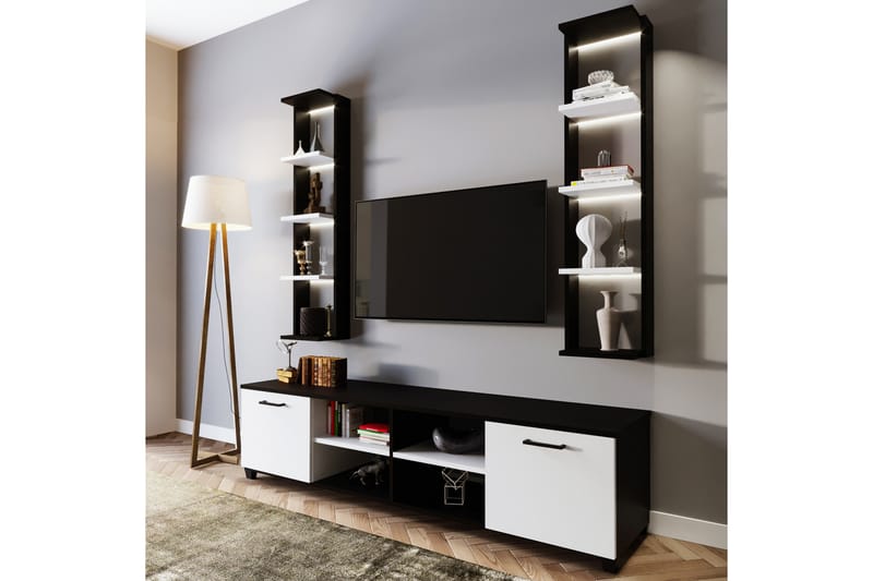 Tv-bänk Ancelle 180 cm - Svart/Vit - Möbler - TV- & Mediamöbler - TV bänk & mediabänk