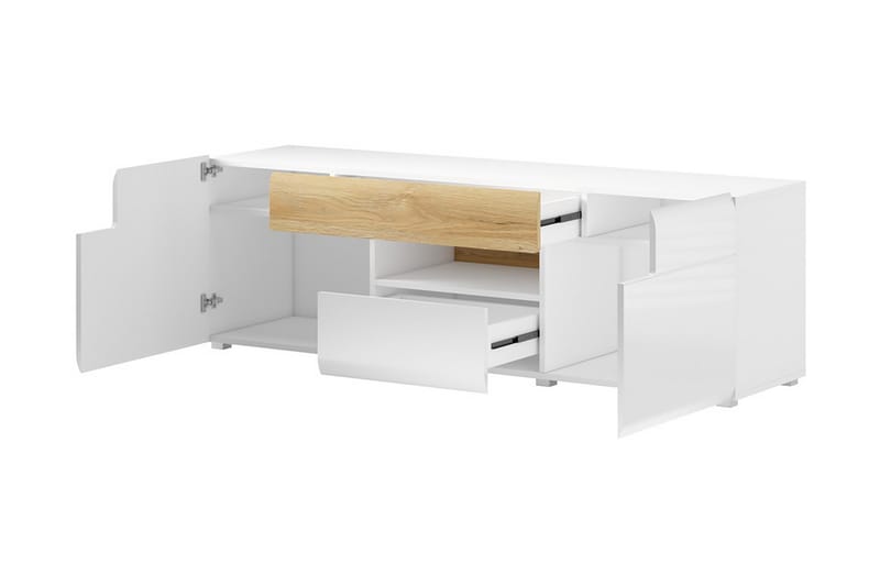TV-bänk Aureas 159 cm - Ek/Vit högglans - Möbler - TV- & Mediamöbler - TV bänk & mediabänk