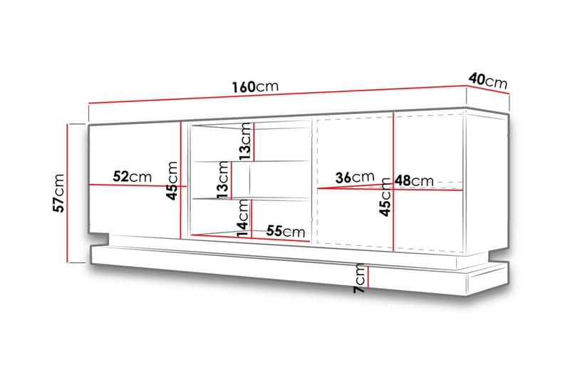 TV-bänk Barjols 40x160 cm - Vit/Högglans - TV bänk & mediabänk