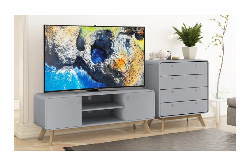 Tv-bänk Caitlyn 140 cm - Grå - Möbler - TV- & Mediamöbler - TV bänk & mediabänk