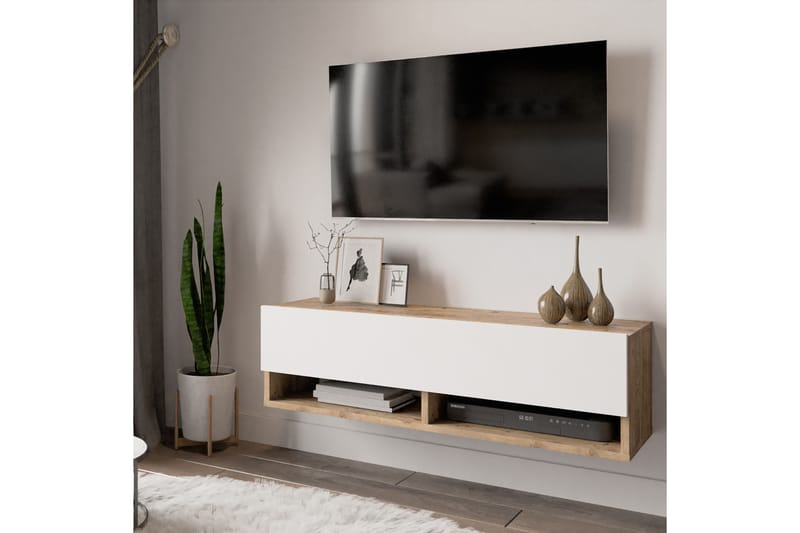 Tv-bänk Calrin 100 cm - Natur/Vit - TV bänk & mediabänk