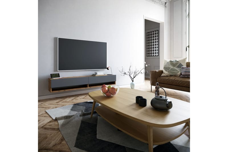 Tv-bänk Calrin 180 cm 2 Hyllor - Antracit/Natur - TV bänk & mediabänk