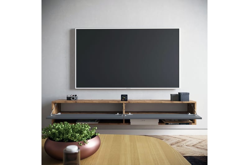 Tv-bänk Calrin 180 cm 2 Hyllor - Antracit/Natur - TV bänk & mediabänk