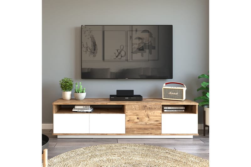 Tv-bänk Calrin 180 cm 2 Hyllor - Natur/Vit - Möbler - TV- & Mediamöbler - TV bänk & mediabänk
