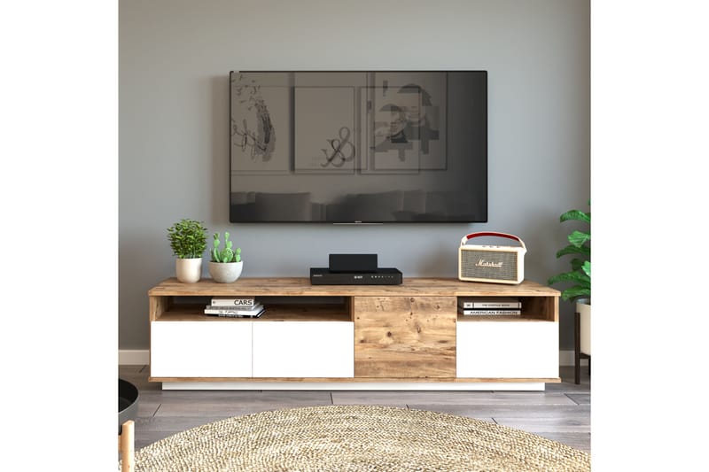 Tv-bänk Calrin 180 cm 2 Hyllor - Natur/Vit - TV bänk & mediabänk