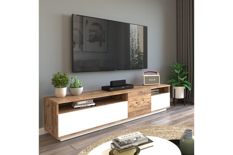 Tv-bänk Calrin 180 cm 2 Hyllor - Natur/Vit - Möbler - TV- & Mediamöbler - TV bänk & mediabänk