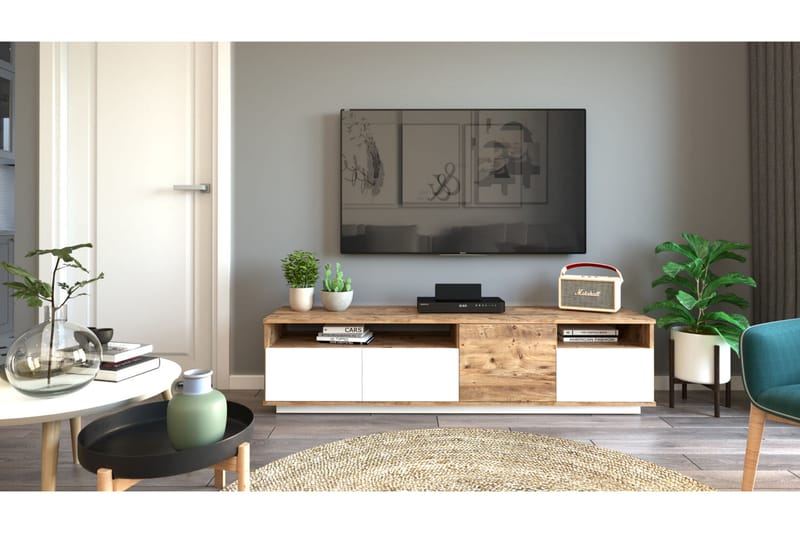 Tv-bänk Calrin 180 cm 2 Hyllor - Natur/Vit - Möbler - TV- & Mediamöbler - TV bänk & mediabänk