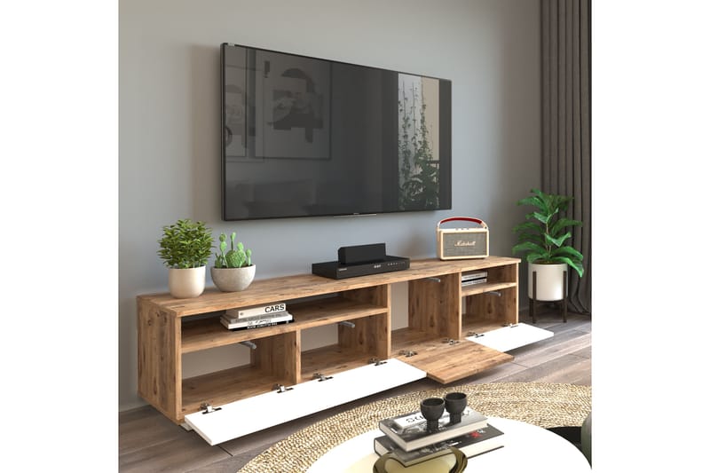 Tv-bänk Calrin 180 cm 2 Hyllor - Natur/Vit - Möbler - TV- & Mediamöbler - TV bänk & mediabänk