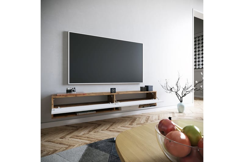 Tv-bänk Calrin 180 cm 2 Hyllor - Vit/Natur - Möbler - TV- & Mediamöbler - TV bänk & mediabänk