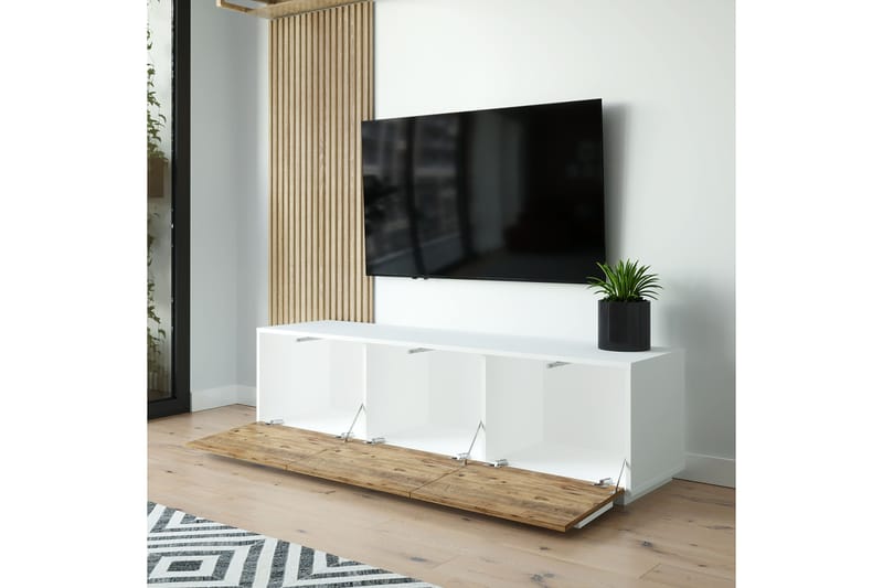 Tv-bänk Calrin 180 cm 3 Skåp - Vit/Natur - Möbler - TV- & Mediamöbler - TV bänk & mediabänk
