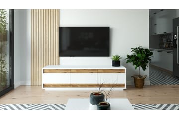 Tv-bänk Calrin 180 cm 3 Skåp - Vit/Natur - Möbler - TV- & Mediamöbler - TV bänk & mediabänk