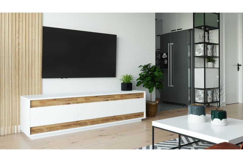 Tv-bänk Calrin 180 cm 3 Skåp - Vit/Natur - Möbler - TV- & Mediamöbler - TV bänk & mediabänk