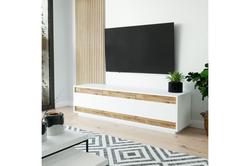 Tv-bänk Calrin 180 cm 3 Skåp - Vit/Natur - Möbler - TV- & Mediamöbler - TV bänk & mediabänk