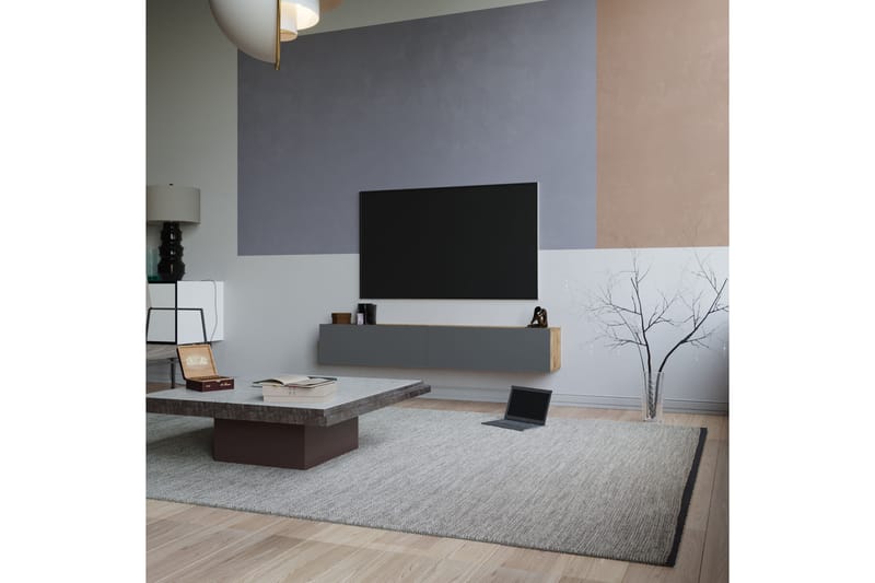 Tv-bänk Calrin 180 cm - Antracit/Natur - TV bänk & mediabänk