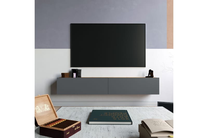 Tv-bänk Calrin 180 cm - Antracit/Natur - TV bänk & mediabänk