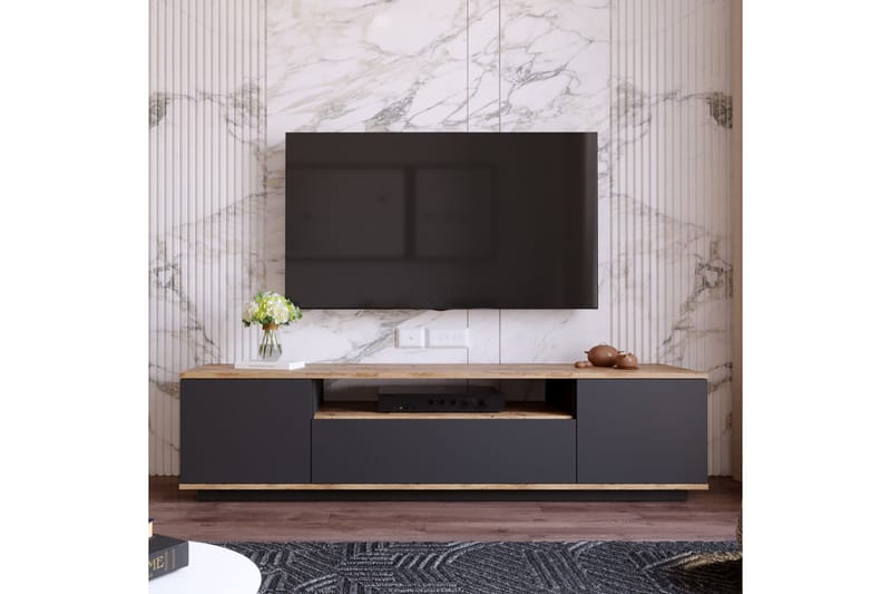 Tv-bänk Calrin 180 cm med Hylla - Antracit/Natur - Möbler - TV- & Mediamöbler - TV bänk & mediabänk