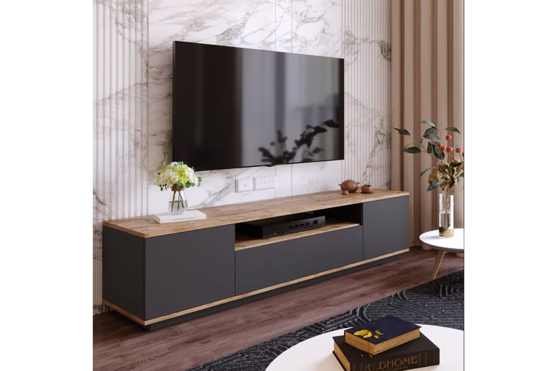 Tv-bänk Calrin 180 cm med Hylla - Antracit/Natur - Möbler - TV- & Mediamöbler - TV bänk & mediabänk