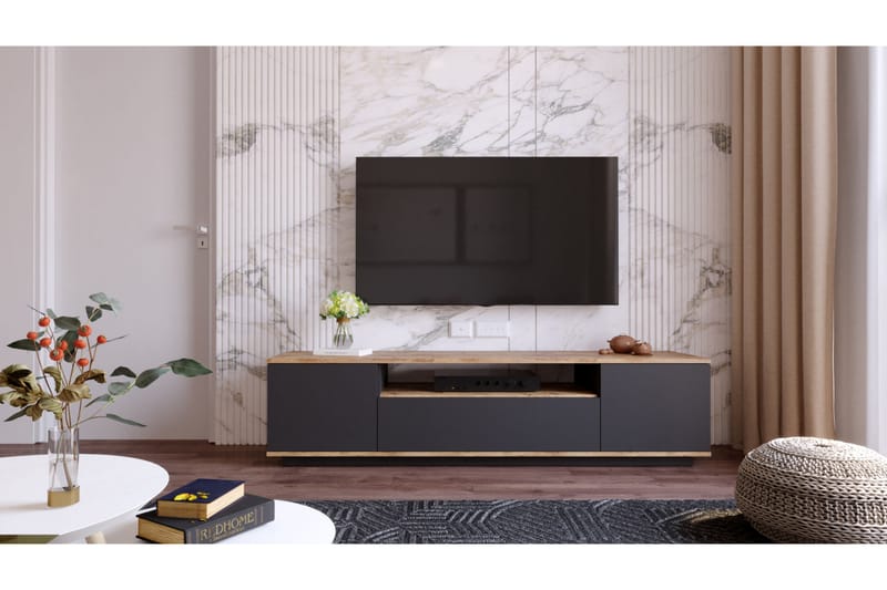 Tv-bänk Calrin 180 cm med Hylla - Antracit/Natur - Möbler - TV- & Mediamöbler - TV bänk & mediabänk