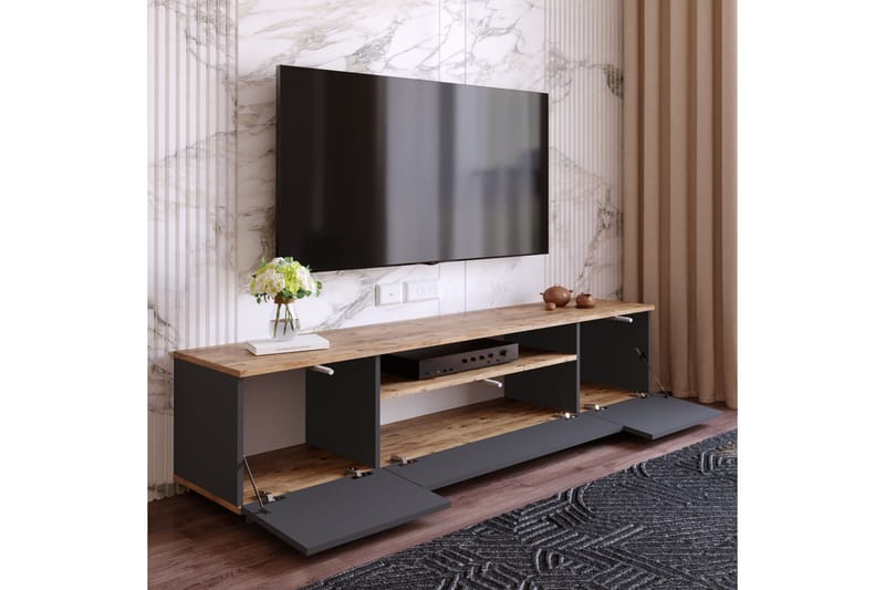 Tv-bänk Calrin 180 cm med Hylla - Antracit/Natur - Möbler - TV- & Mediamöbler - TV bänk & mediabänk