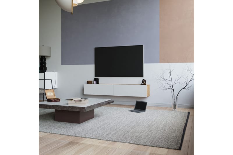 Tv-bänk Calrin 180 cm - Vit/Natur - TV b�änk & mediabänk