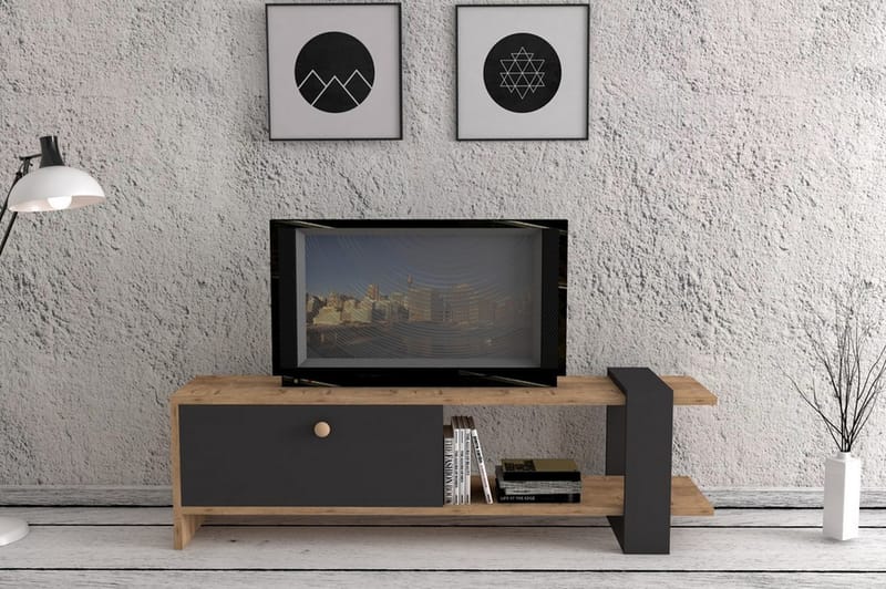 TV-Bänk Cierpial 120 cm - Valnöt|Grå - Möbler - TV- & Mediamöbler - TV bänk & mediabänk