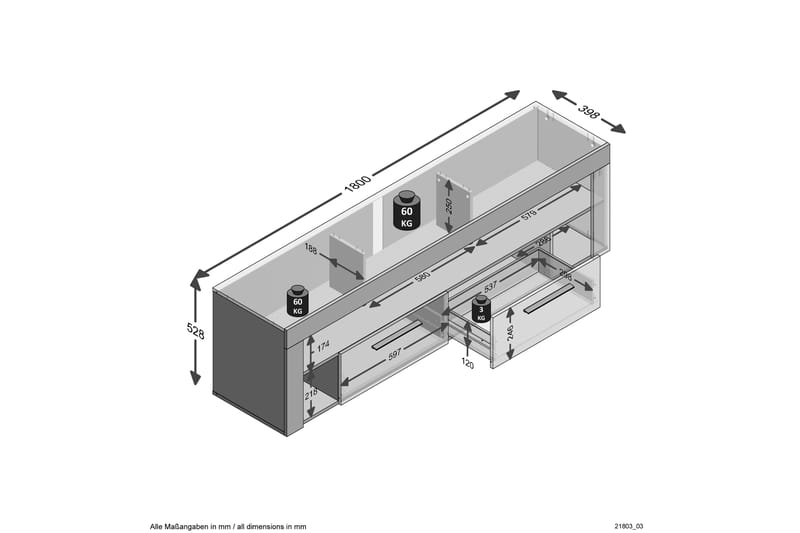 TV-Bänk Classen 180 cm - Brun|Vit - Möbler - TV- & Mediamöbler - TV bänk & mediabänk