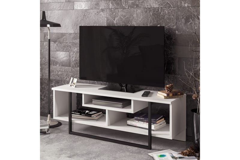 TV-Bänk Cyrine 119 cm - Vit|Svart - Möbler - TV- & Mediamöbler - TV bänk & mediabänk