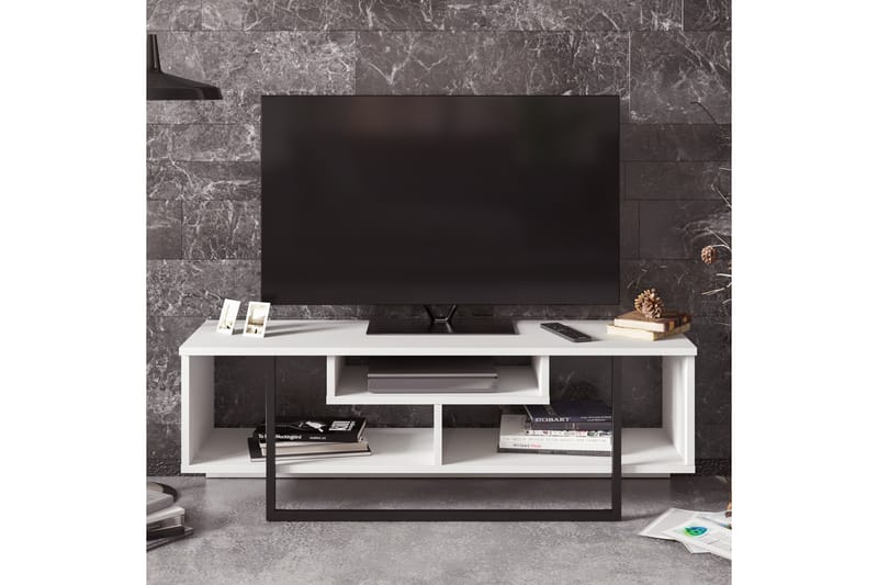 TV-Bänk Cyrine 119 cm - Vit|Svart - Möbler - TV- & Mediamöbler - TV bänk & mediabänk