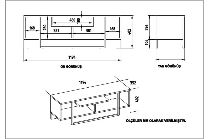 TV-Bänk Cyrine 119 cm - Vit|Svart - TV bänk & mediabänk