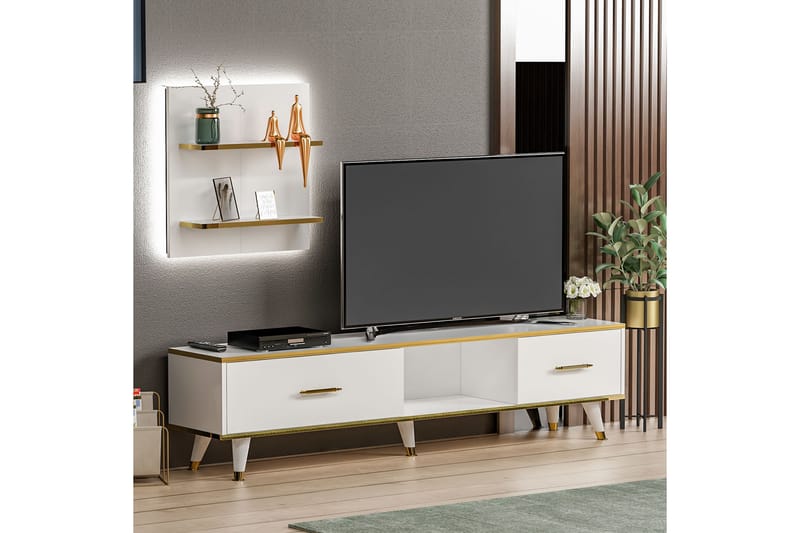 Tv-bänk Demeden 180 cm - Vit/Natur - Möbler - TV- & Mediamöbler - TV bänk & mediabänk