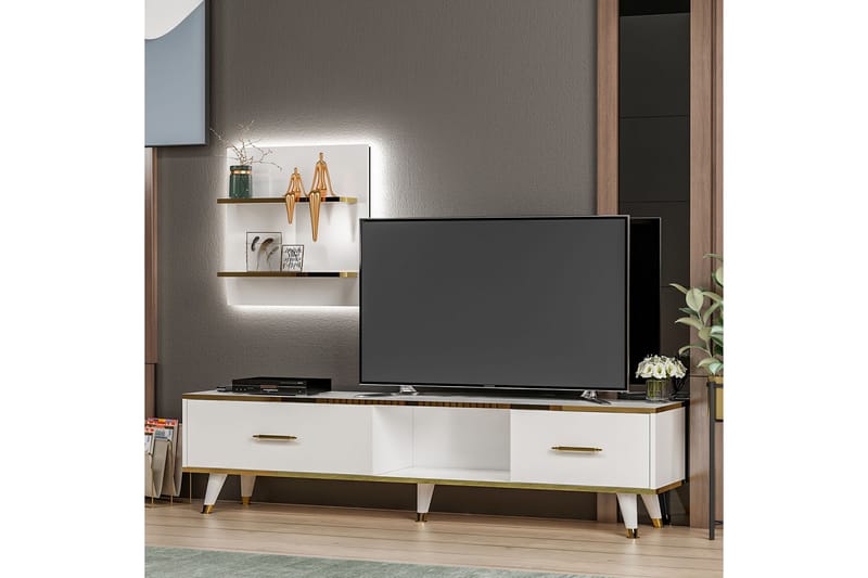 Tv-bänk Demeden 180 cm - Vit/Natur - Möbler - TV- & Mediamöbler - TV bänk & mediabänk