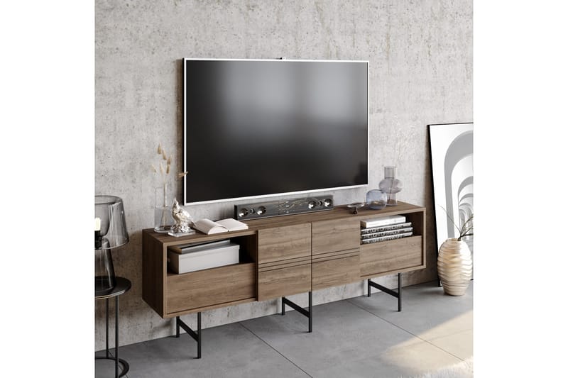 Tv-bänk Derine 180 cm - Mörkbrun/Svart - Möbler - TV- & Mediamöbler - TV bänk & mediabänk