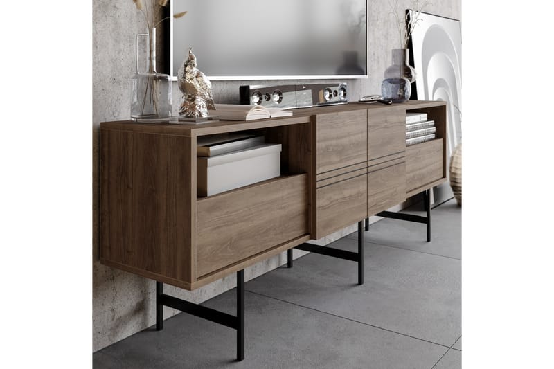 Tv-bänk Derine 180 cm - Mörkbrun/Svart - Möbler - TV- & Mediamöbler - TV bänk & mediabänk