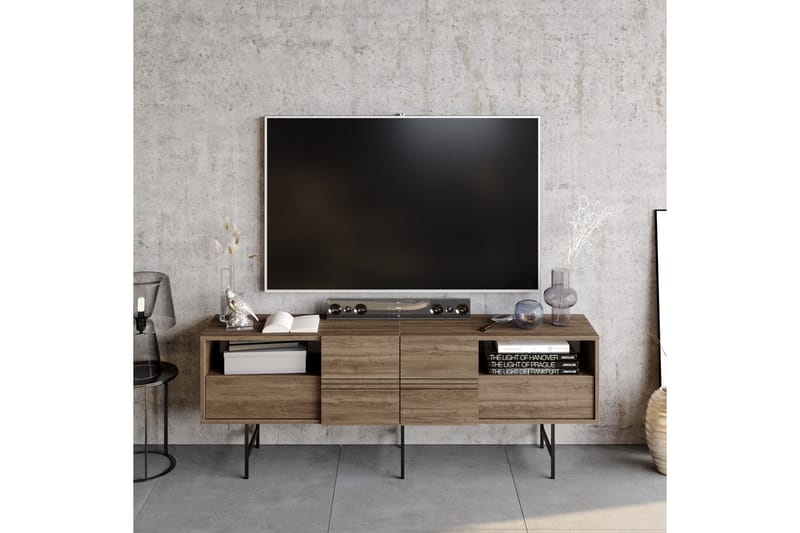 Tv-bänk Derine 180 cm - Mörkbrun/Svart - Möbler - TV- & Mediamöbler - TV bänk & mediabänk