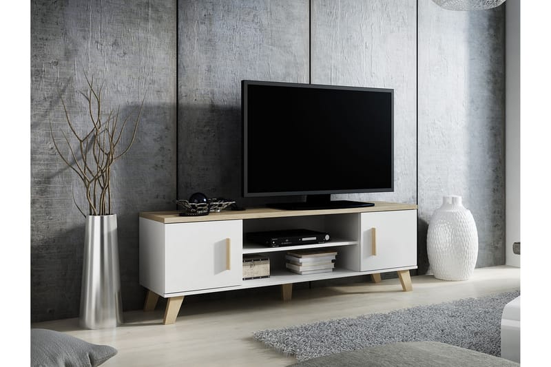 TV-bänk Dudley160 cm - Vit/Ek - TV bänk & mediabänk