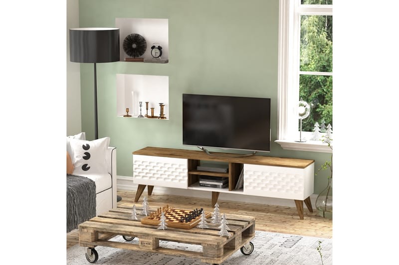 TV-Bänk Dumö 180 cm - Vit|Brun - Möbler - TV- & Mediamöbler - TV bänk & mediabänk