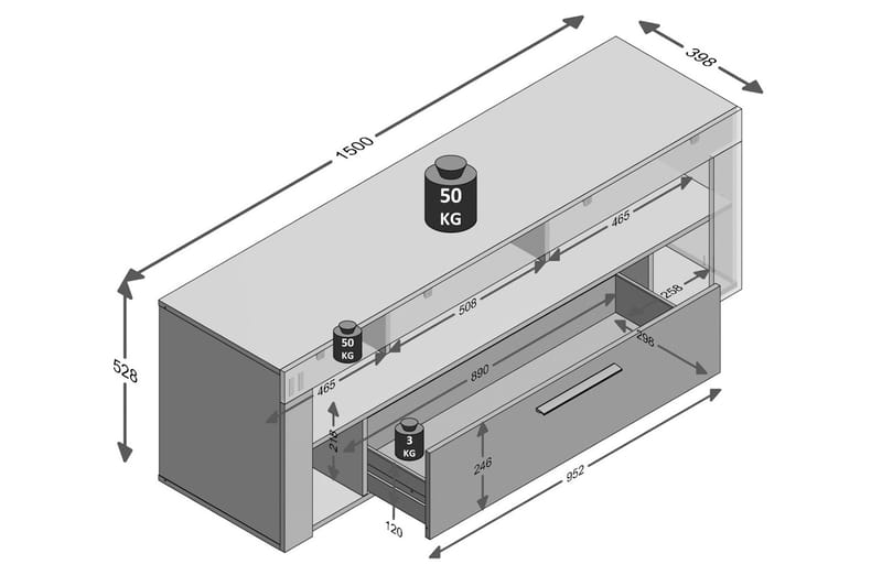 TV-bänk Eriza 150 cm - Vit|Betong - Möbler - TV- & Mediamöbler - TV bänk & mediabänk