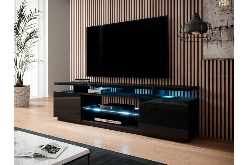 TV-bänk Eva 180 cm med LED - Svart - Möbler - TV- & Mediamöbler - TV bänk & mediabänk