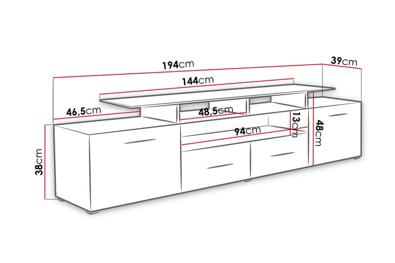 TV-bänk Evora 39x194 cm - Svart Högglans - TV bänk & mediabänk