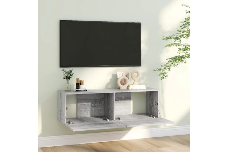 Tv-bänk för vägg grå sonoma-ek 100x30x30 cm konstruerat trä - Grå - TV bänk & mediabänk