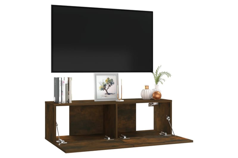 Tv-bänk för vägg rökfärgad ek 100x30x30 cm konstruerat trä - Brun - TV bänk & mediabänk