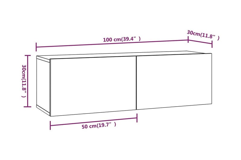 Tv-bänk för vägg rökfärgad ek 100x30x30 cm konstruerat trä - Brun - TV bänk & mediabänk