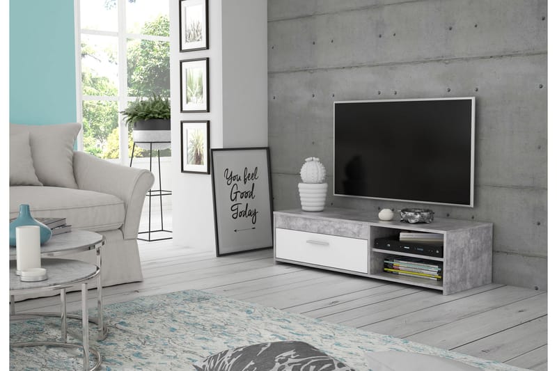 Tv-bänk Flannigan 120 cm - Betonggrå/Vit - Möbler - TV- & Mediamöbler - TV bänk & mediabänk